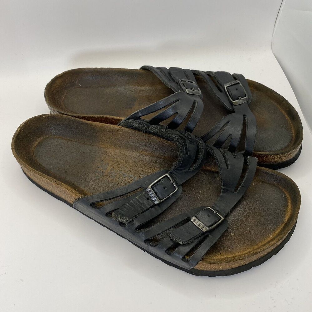 Birkenstock Womens Granada Double Straps Birk Sandals Black Sz 38 US W7-flaw